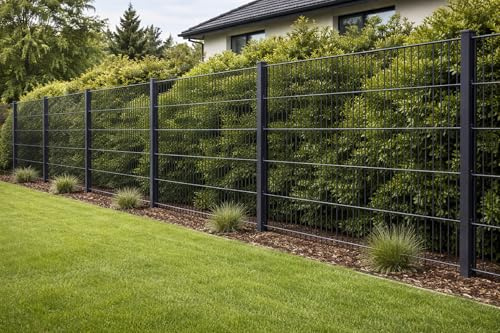 Doppelstabmattenzaun Komplettset 8/6/8 mm – Metall Gartenzaun mit Pfosten – verschiedene Höhen und Längen (Anthrazit, 30 m x 183 cm)