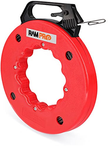 Fish Tape Wire Puller 100ft - Easy to use Cable Puller Tool with Double Loop Tip - Flexible Wire Fishing Tools for Walls and Electrical Conduit - 1/8 Steel Fish Tape Durable Housing - RamPro (100 ft)