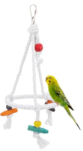 Hypeety Pet Bird Parrot Swing - Hanging Hammock for Parakeets, Budgies, Conures & Quaker Parrots - Cotton Rope Round Swing Toy