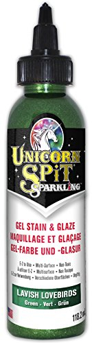 Unicorn Spit Lavish Lovebirds Sparkling Gel Stain Glitter Paint for Wood, Crafts, and DIY Projects, Water Based Art Supply, Green Shimmer Finish, 118ml