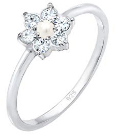 Elli Damen PREMIUM Ring Blume Floral Perle Kristalle in 925 Sterling Silber