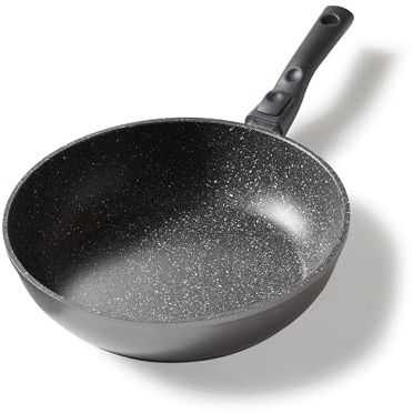 STONELINE Flex Made in Germany Schmorpfanne 24 cm, hoher Rand, mit abnehmbarem Griff, hohe Pfanne für öl- und fettfreies Braten, antihaft beschichtet mit echten Steinpartikeln, Induktion