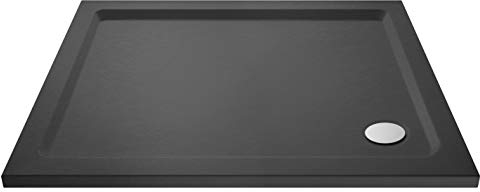 Nuie TR71023 | Modern Bathroom Rectangular Slimline Pearlstone Shower Tray, 800mm x 1200mm, Slate Grey