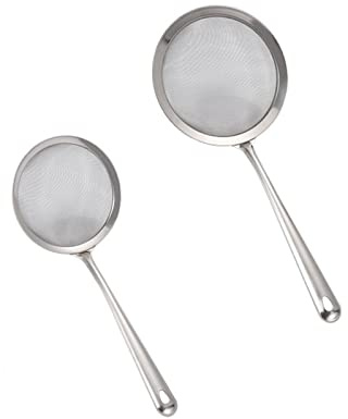 ANNIUP Set of 2 Stainless Steel Skimmer Spoon Cooking Oil Sieve Colander Scoop Fine Mesh Wire Filter Strainer with Long Handle for Fat Grease/Foam Stews Soup Hotpot Frying Blanching Vegetables