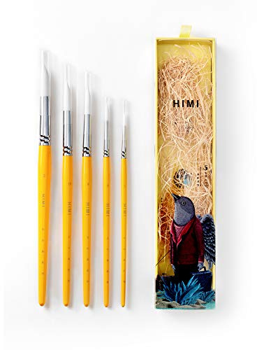 HIMI Gouache/Aquarell Pinsel Set 5 Stück für Acryl Öl Aquarell Gesicht & Körper Gouache Malerei Schönes Geschenk Kunst Bastler, Kinder & Erwachsene (Gelb, Aquarellpinsel)