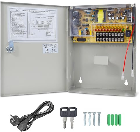 Weishuo Caja de Alimentación UPS 9 Canales 12V 10A Fuente de Alimentación Ininterrumpida Transformador de Batería Respaldo para Cámara de Vigilancia Control de Acceso LED