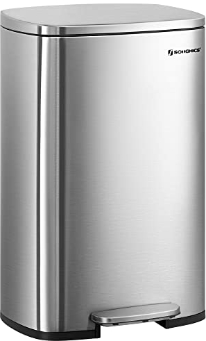 SONGMICS Mülleimer Küche, 50 Liter, Abfalleimer, Treteimer, mit Deckel, Softclose, Fußpedal, Stahl, Inneneimer, silbern LTB050E01