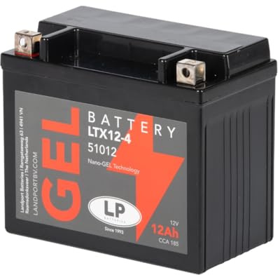 Landport Gel Roller- u. Motorradbatterie GTX12-4 (YTX12-BS Gel) DIN 51012 | Blei-Gel, Roller- und Motorradbatterie, DIN 51012, 185 A Kaltstartstrom; kompatibel mit Suzuki DL 650 A V-Strom ABS 4T LC 16