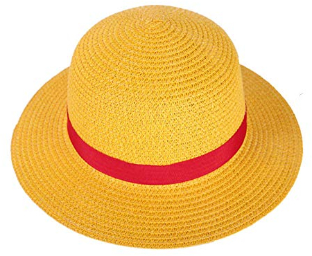 NA Chapeau de paille pour garçons et filles - Chapeau de paille plat Luffy - Chapeau de plage à rayures rouges - 35 cm de diamètre - 01