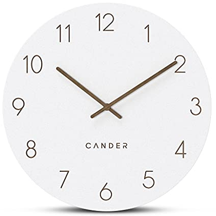 Cander Berlin MNU 2630 W Wanduhr MDF lautlos ohne Tickgeräusche 30 cm analog Wohnzimmer modern Vintage weiß Holzzeiger