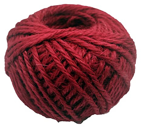 Spago di iuta, 50 m, 2 mm, 3 strati, colore bordeaux, spago naturale di canapa per fai da te, regali, decorazioni natalizie, decorazioni (bordeaux)
