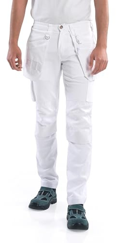 Bitco BTC14W Stretch White Men Painter Pants Plaster Pants Water and Oil Repellent Knee Pad Pockets Reinforced with Cordura®