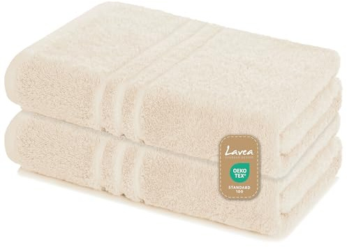 Lavea® Saunatuch Saunahandtuch 80x200cm - 2er Set, Creme, 500gr/m², 100% Baumwolle