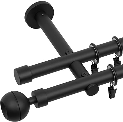 RENA Gardinenstange Vorhangstange 2-läufig - 19 mm - aus Metall - Lautlose Rollen - Komplettset - Schwarz Matt 240cm |Optic