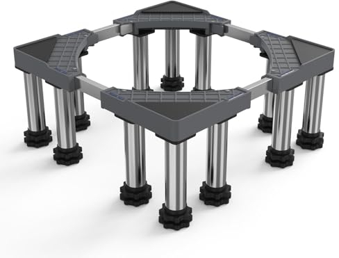 DEWEL Support Machine à Laver Base Socle Anti-vibration avec 12 Pieds Charge 250 kg pour Machine à laver, Sèche-linge, Frigo (Réglable: 43.5-63cm,18–22 cm)