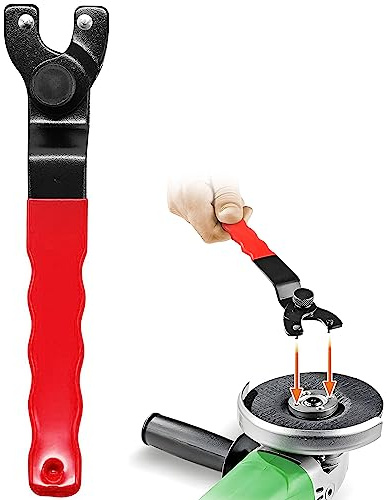 Angle Grinder Spanner – Universal Adjustable Pin Key Wrench 10–52mm, Heavy-Duty Lock-Nut Angle Grinder Key Tool with Non-Slip Coated Grip, Durable Wrench for Disc & Wheel Changes, Red