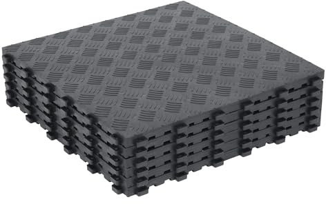 Nisorpa Lot de 6 sols de garage en PVC 40 x 40 cm - Dalles en caoutchouc emboîtables - Antidérapants - Tapis de sol de garage résistant - Carreaux en caoutchouc - Épaisseur : 18 mm - Noir