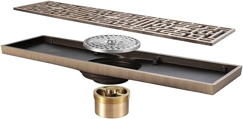 Abflussabdeckungen, Waschbeckenstöpsel, Sieb, geruchshemmender linearer Bodenablauf – Duschablauf aus gebürstetem Messing for Küche, Badezimmer, for Küche, Hotel, Waschraum, Garage und Keller