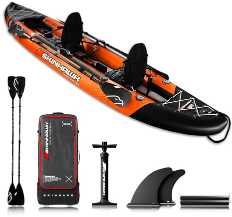 SKINHAWK Exclusiv Orange Kajak Set 380 – Schlauchboot – Kanu - 380 x 96 cm - 2 Personen Kajak