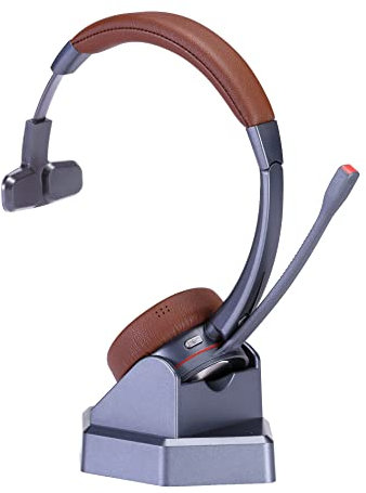 Cleyver Casque sans Fil, NW30 UCB, Double Connexion, Dongle USB, Bluetooth, Mobiles, Tablettes, Multipoint, Microphone Antibruit, Portée 30m, Version Mono, Marron, Gris