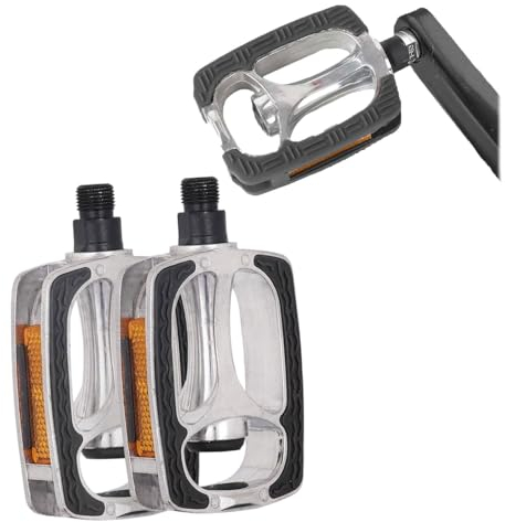 Fahrradplattformpedale Classic für City/Trekking,Aluminiumlegierung Plattform Pedale,Fahrradpedal Schwarz mit Rutsch Feste Pedalenaus Gummi,Fahrradpedalen mit Reflektoren Industrie-Kugellager