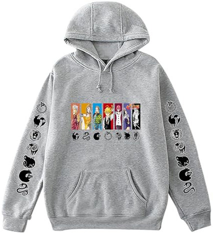 Sweat à capuche unisexe avec imprimé dessin animé « Anime The Seven Deadly Sins » - Cadeau de cosplay pour les fans de manga Meliodas, Gris-4., XS