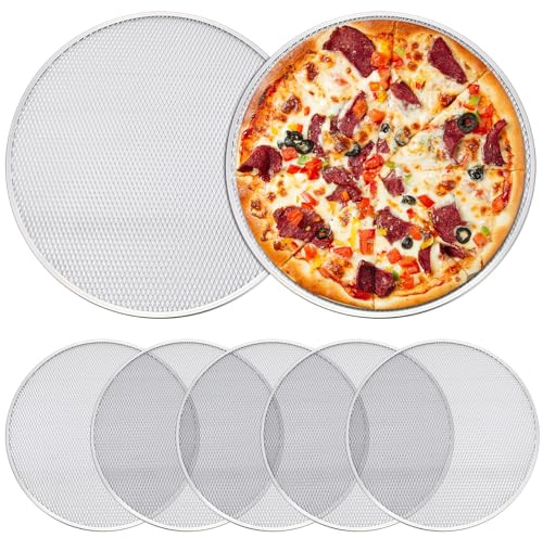 Nuogo 5 Pcs 14 Inch Pizza Pan with Holes Aluminum Mesh pizza Screen Seamless Round Tray for Oven Nonstick Baking Sheet for Kitchen Bakery Restaurant BBQ Party Cookware Supplies