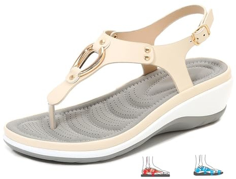 LTHTX Sandali ortopedici da donna, con supporto per arco plantare, con morbido cuscino, sandali ortopedici, infradito con plateau, cinturino alla caviglia, comodi sandali con zeppa, Albicocca, 41 EU