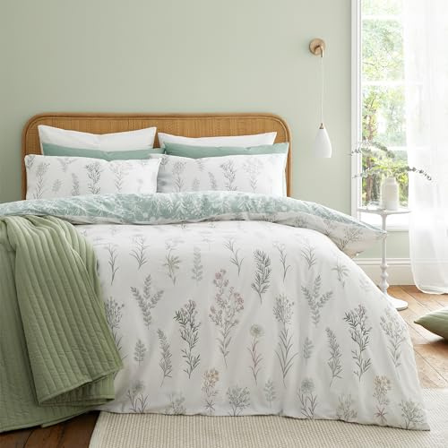 Bianca Wild Flowers 200 Thread Count Cotton Single Duvet Cover Set with Pillowcase Green