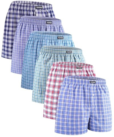 YESWEL Boxers Hommes, Paquet de 6, 100% Coton Américain, Short Homme Coton Respirants, Caleçon Rétro Large pour Hommes (Multicolore 01, M)