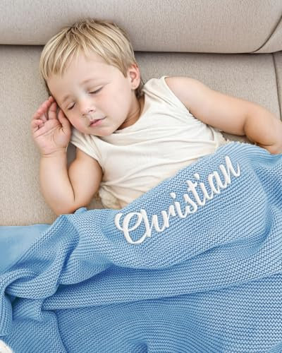 Coperta personalizzata per neonati con nome, coperta per bambini in maglia morbida personalizzata con motivi ricamati, per baby shower, neonati, asili, passeggini, seggiolino auto