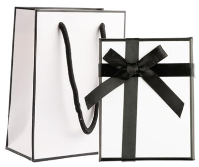 GroveEss Small Jewelry Gift Box and Gift Bag,Jewelry Display Box with Lid,Black Bow-Knot Present Box for Bracelet Earring Ring Necklace Birthday Wedding Valentine's Day(9x7x3cm)