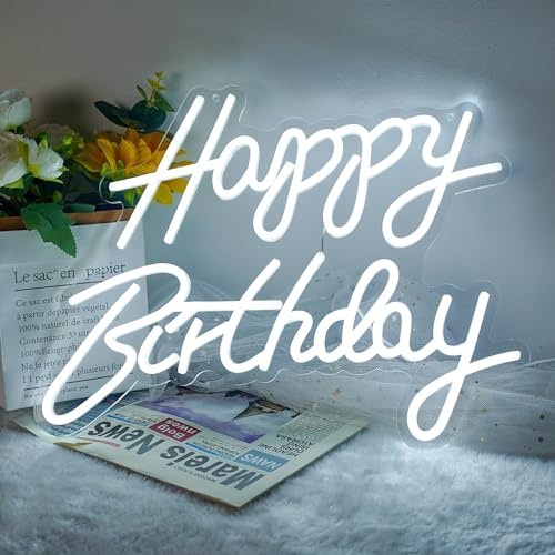 Happy Birthday, decorazione da parete per camera da letto, luce notturna di compleanno, pannello luminoso per festa di compleanno, interruttore a alimentazione dimmerabile, colore: bianco