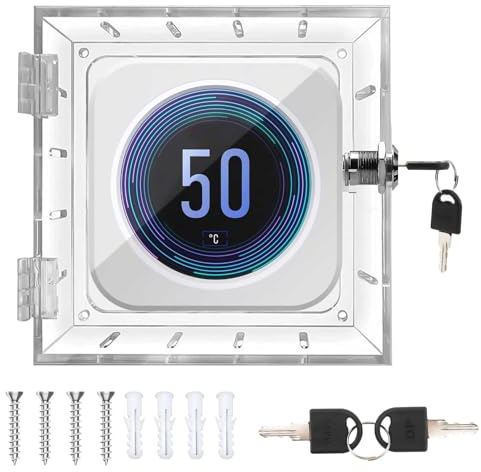 Yallmie Thermostat Lock Box with Key, Thermostat Cover with Lock Thermostat Guard, Thermostat Protector Cover Clear Square Thermostat Lockbox, Fits Thermostats Smaller Than 4.72X5.62X1.77In (1pcs)