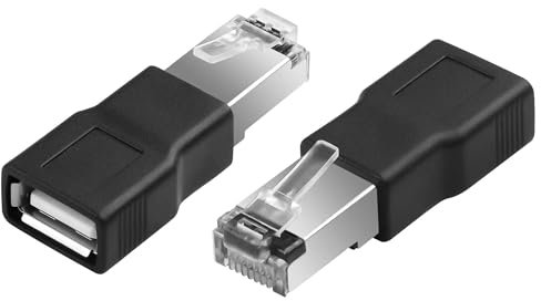 GINTOOYUN 2 adattatori da USB a RJ45 Ethernet, nero da USB 2.0 a RJ45 8P4C, adattatore di conversione maschile per fotocamera, modem ADSL, router, laptop, computer desktop, ecc