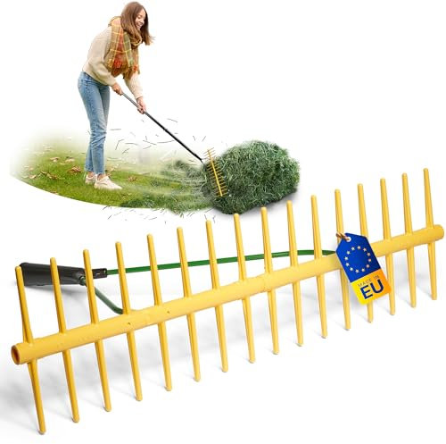 Novatool 2er Set Gartenrechen-Kopf mit Abziehkante und 16 Zinken, Arbeitsbreite 64,5 cm, Rechen aus Kunststoff und Metall, Laubsammler für Garten, Laubrechen, Rasenrechen, Gartengerät ohne Stiel, Gelb