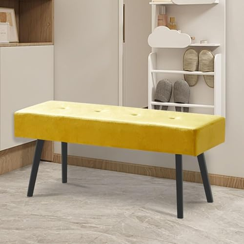 Pandolfini Modern Ottoman Bench, 40 Inch Upholstered Bench with Metal Legs, End of Bed Bench, Dining Bench for Living Room, Bedroom, Entryway, Yellow Velvet