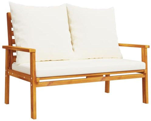 ULUYYUC Camping Bank Balkonbank Bierzeltgarnitur Klein Campingbank - Gartensofa 120 cm mit Kissen Massivholz Akazie für Terrasse Innenhof Balkon Garten