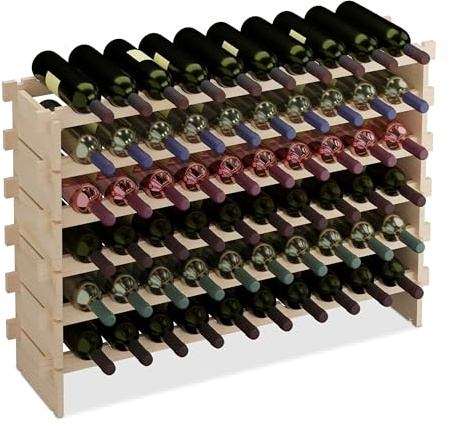 Relaxdays Casier à vin, pour 60 Bouteilles, étagère empilable, 73 x 103 x 25 cm, Extensible, Bois de pin, Naturel