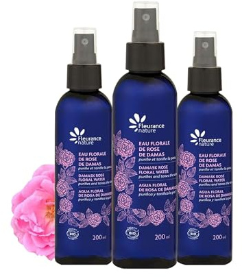 Triplo Fleurance Nature- Eau Florale de Rose de Damas- cosmetique Bio certifié Cosmos Ecocert-200ml- Soin visage femme et homme- routine skincare visage Bio- Hydrolat de rose- 26128 (3 unités)