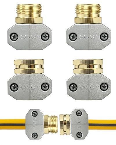 YEOAUM Garden Hose Repair Kit, Aluminum Repair Fittings with Zinc Clamps for 3/4 and 5/8 Hoses, Durable Hose End Connectors, 4 Pack