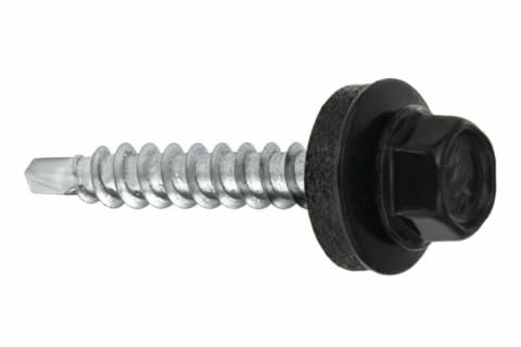 Trapezblechschrauben Bohrschrauben mit EPDM Dichtscheibe für Holzunterkonstruktionen - Blechbohrschraube für Holzuntergrund (RAL9005 - Tiefschwarz, 4,8 х 25 mm (250 Stück))