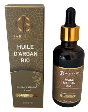 Meilleure Huile d'Argan bio du Maroc 50ml.Huile d'argan bio visage corps cheveux barbe ongles.100% Pure,Naturelle,Pressée à Froid-EXTRA-VIERGE-Bouteille verre anti UV.Huile anti-âge.Argan oil.