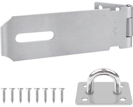 Door Padlock Hasp, 4 Inch Shed Door Latch Gate Lock and Stainless Steel Hasp, 90-Degree Garden Gate Padlock, Bedroom Door Lock for Window Cabinet Pet Cage Crate,Silver