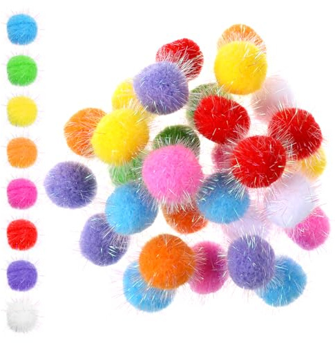 Bruislard 30 Piece Cat Pom Pom Balls 1.7-inch Cat Sparkle Fuzzy Ball Assorted Color Glitter Kittens Toy Balls Interactive Kitten Toy for Cats Exercise and Entertainment