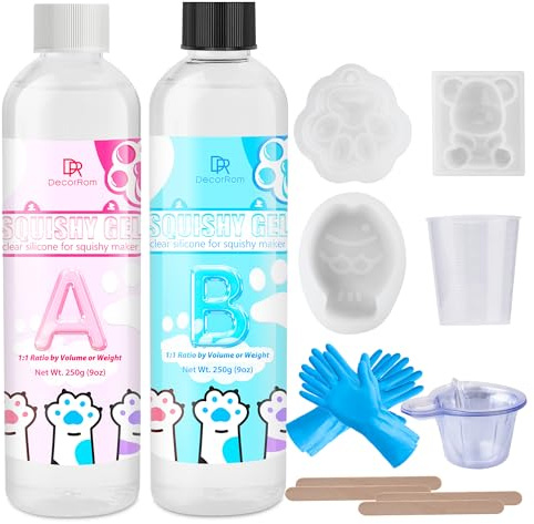 Kit Squishy Taba Transparent - 500g Silicone Liquide Ultra Doux pour Squishy Maker, Séchage Rapide, Kit Complet pour Faire des Squishy Moulage Patte de Chat, Anti-Stress & Cadeau Décompression