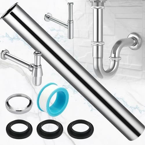 Oneroomone Universal Siphon Tauchrohr 300mm, Edelstahl Abflussrohr, Siphon Verlängerung mit Dichtungsgummi für Waschbecken & Waschtisch
