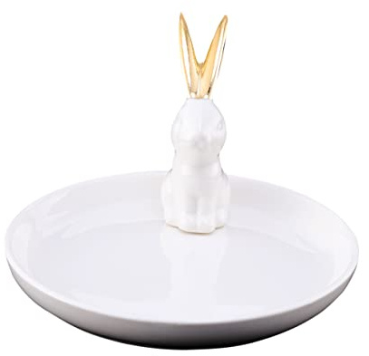 Baluue 1pezzi Vassoio per Gioielli in Ceramica Forma di Coniglio Contenitore Porta Orecchini e Anelli Vassoio Espositore per Collane e Bracciali Design Nordico