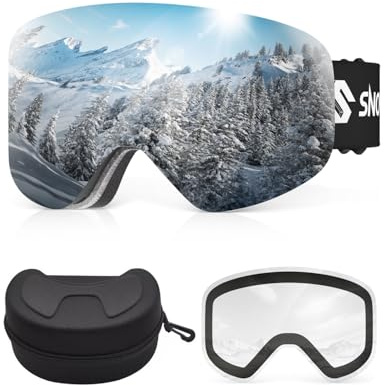 2025 New Frameless OTG Ski Goggles with Magnetic Lens System – Lightweight Anti-Fog Snow Goggles for Skiing & Snowboarding – Fits Glasses – Durable Carry Case Included Skiing Goggle (silver)