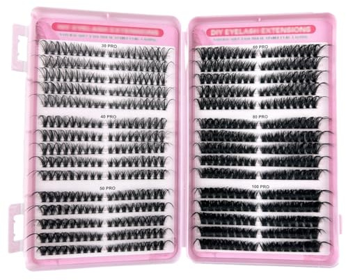 ZORVYN 600 Pezzi Extension Ciglia Set, Ciuffetti Ciglia Finte 30-40-50-60-80-100D Curl, per Ragazze e Donne, Kit DIY per Allungamento Ciglia per Principianti